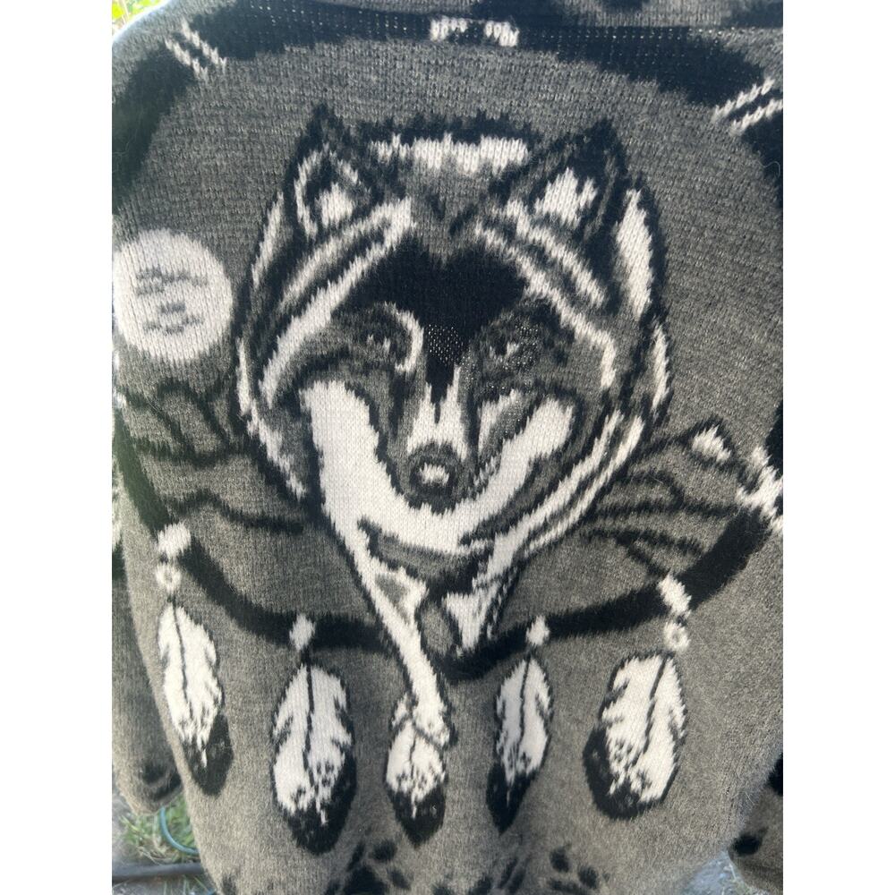 Vintage Wool Hoodie Graphic Full Zip Ecuador Sweater Men's L Native feathers - Picture 5 of 14